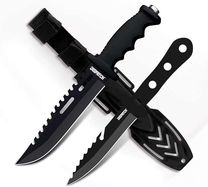 Dispatch Fixed Blade Hunting Knife with Sheath, 12" and 8" Survival Knives Set for Men Tactical Bowie Knife with Non-Slip ...
