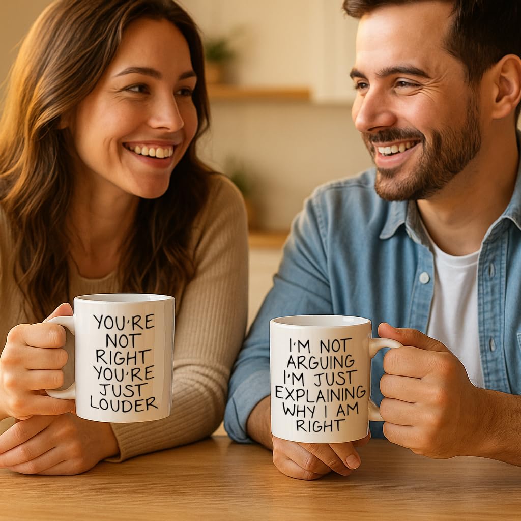 powond Couple Coffee Mugs Set of 2, 11oz Ceramic Cups with Funny Quote Design, Dishwasher & Microwave Safe, Ideal Gift for Anniversary, Wedding, Valentine’s Day, Husband and Wife, Him and Her
