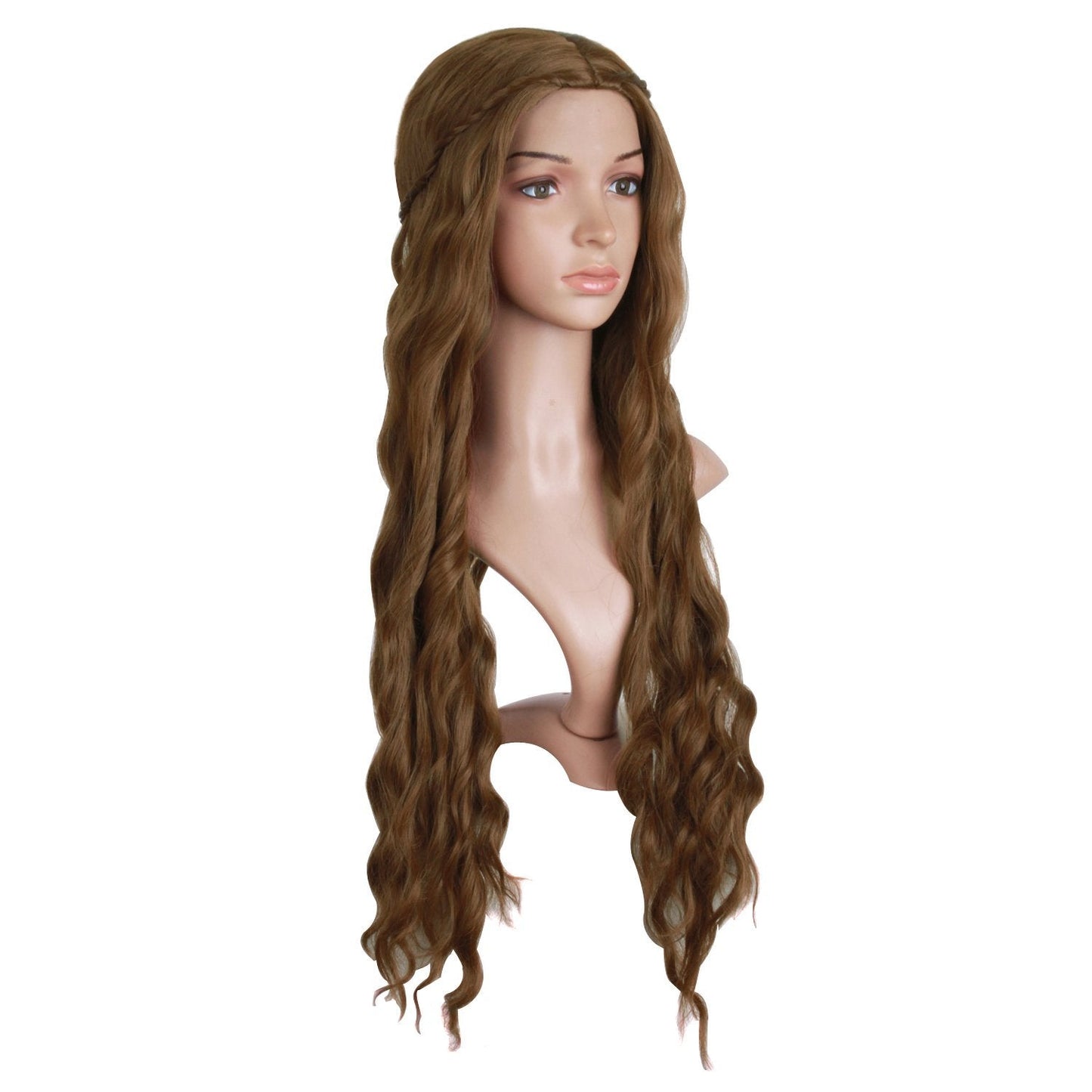 MapofBeauty 30 Inch/75cm Dignified and Elegant Side Bangs Women Long Wavy Curly Cosplay Braided Queen Wigs (Flax Brown)