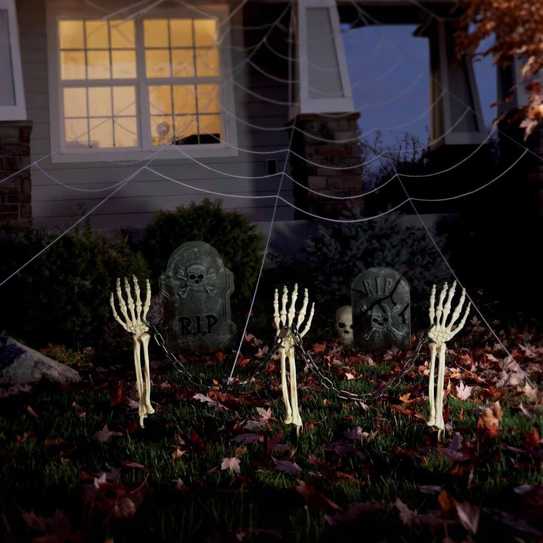 JUST FOR PARTY Halloween Skeleton Stake Decorations, 3 Skeleton Arms Stakes with 2 Chains, All-Weather Resistant Plastic Skeleton for Outdoor Party Yard Lawn Garden Graveyard Haunted House Decor