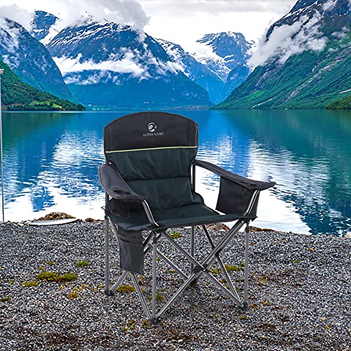 LET'S CAMP Oversized Folding Camping Chair Portable Outdoor Heavy Duty Padded Chairs Lawn Chair with Cup Holder, Storage P...