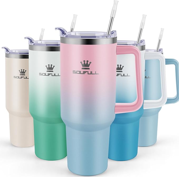 40 oz Tumbler with Handle and Straw Lid, 100% Leak-proof Travel Coffee Mug, Stainless Steel Insulated Cup For Beverages, K...