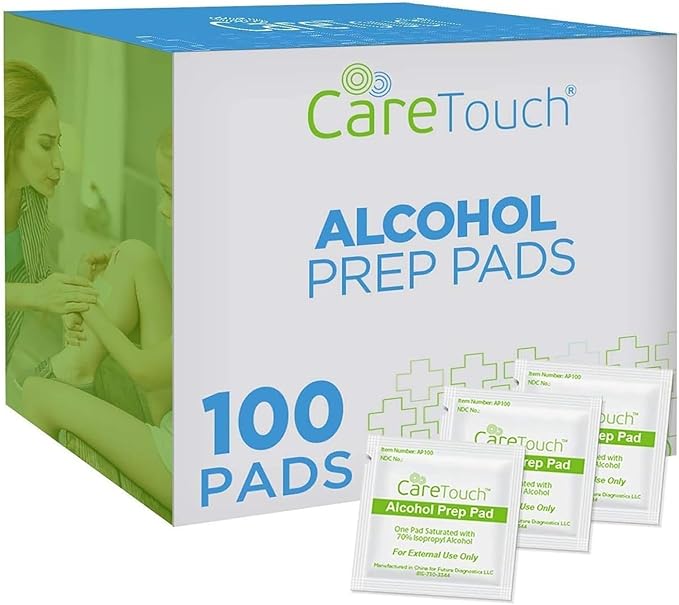 Care Touch 100-Pack Alcohol Wipes - Individually Wrapped Alcohol Prep Pads with 70% Isopropyl - Sterile 2-Ply Antiseptic S...