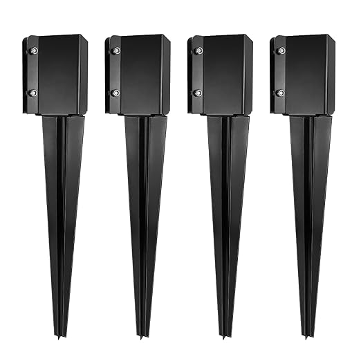 XYADX 24 inch Fence Post Anchor Ground Spike Heavy Duty Metal Black Powder Coated Fence Stakes Post Base, 4x4 Inch (Inner Size 3.6"x3.6"), Pack of 4