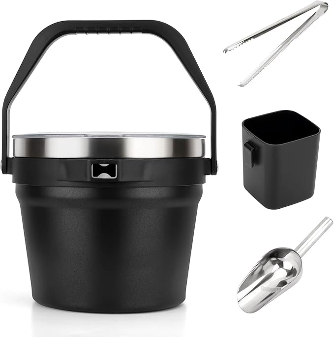 Luxfuel 7L Beverage & Ice Bucket with Lid, Stainless Steel, Includes Scoop & Tongs, Holds 6 Beer Bottles or 3 Wine Bottle...