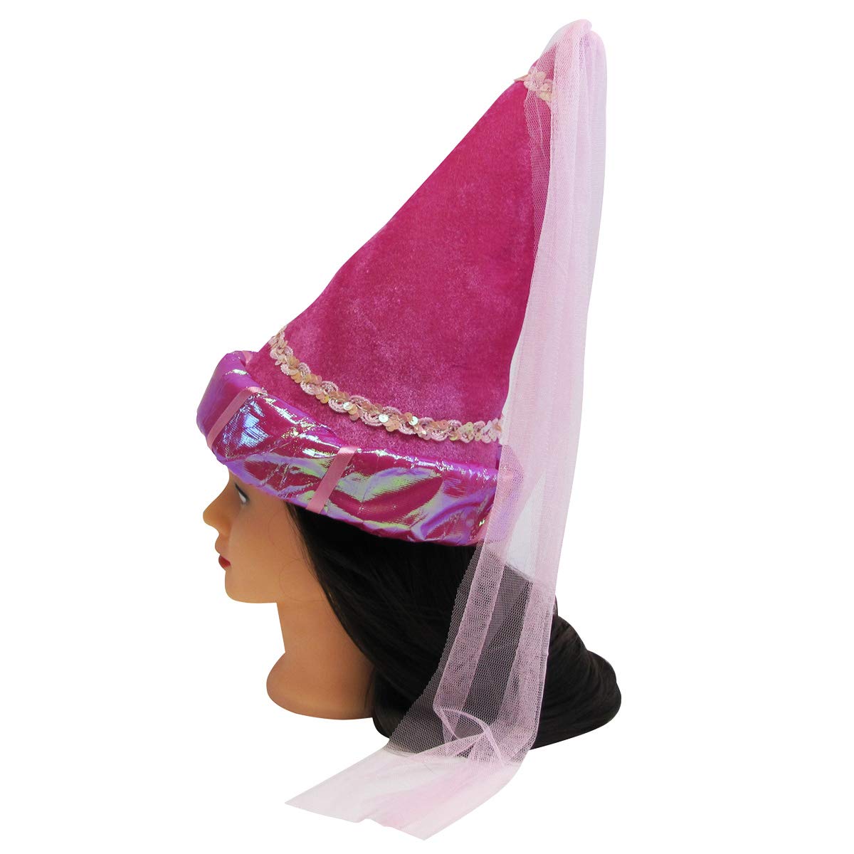 TG,LLC Treasure Gurus Pink Princess Cone Hat Veil Women Girl Plush Fairy Cap Kid's Costume Party Accessory