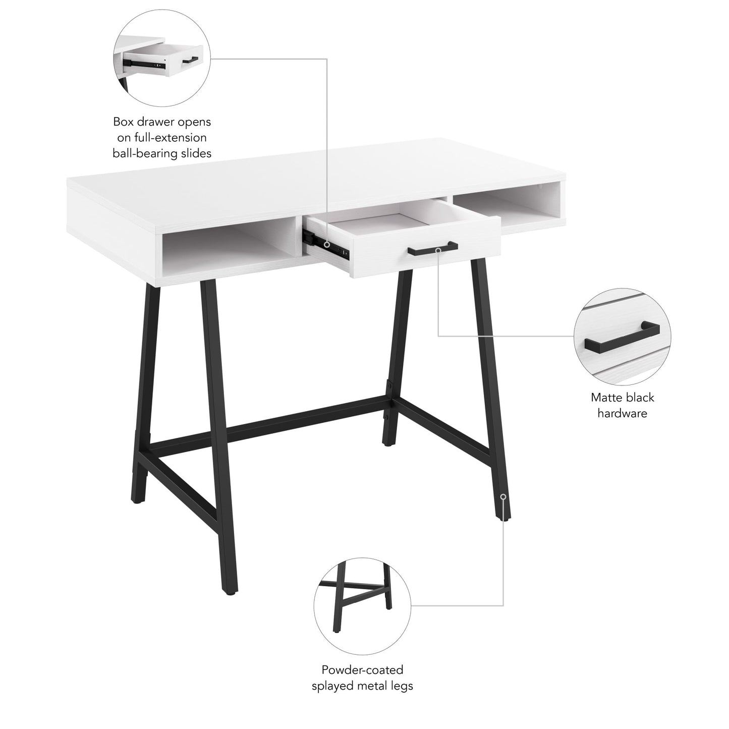 Bush Furniture Steele 40W Writing Desk in Pure White Oak | Computer Table for Home Office Workspace