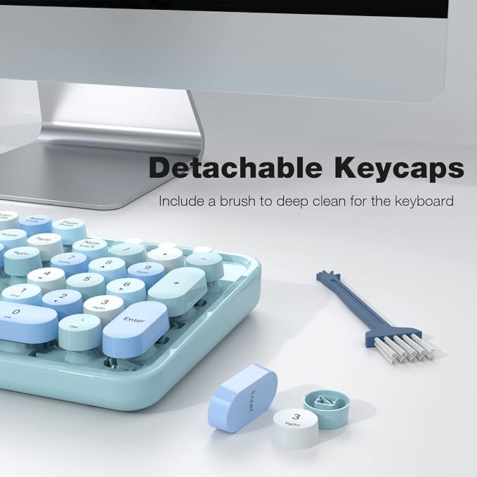 Wireless Keyboard and Mouse Combo, 104 Keys Full-Sized Typewriter Keyboards, 2.4 GHz USB Receiver Plug and Play, for Windows, PC, Laptop, Desktop (Blue Colorful)