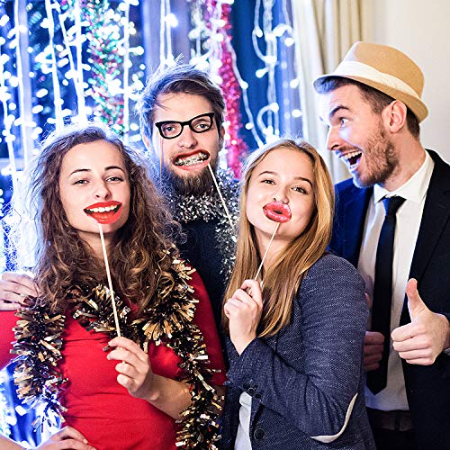 Party Photo Booth Props, Funny Mouth Lips Photo Booth Prop, Funny Mouth DIY Set with Wood Stick Selfie Props Accessories f...