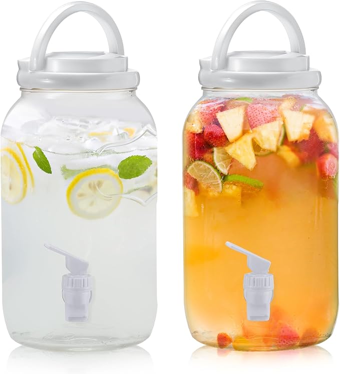 Havawish 2 Pcs 1 Gallon Plastic Beverage Dispenser with Spigot Clear Summer Kitchen Fridge Drink Dispenser for Parties Lem...