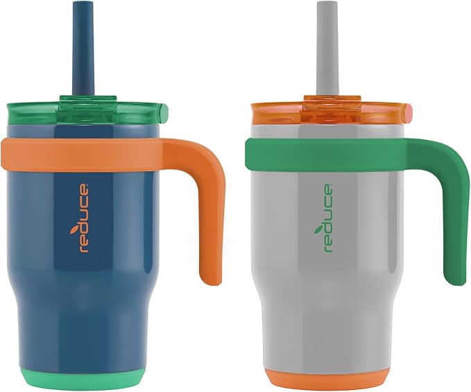REDUCE 14 oz Coldee Tumbler with Handle for Kids - 2 Pack, Leakproof Insulated Stainless Steel Mug with Lid & Spill-Proof ...