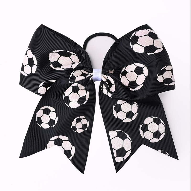 BBTDIN Soccer Ball Jumbo Cheer Bow for Cheerleading Ponytail Holder, Cheerleading Style, 1 Count, Black