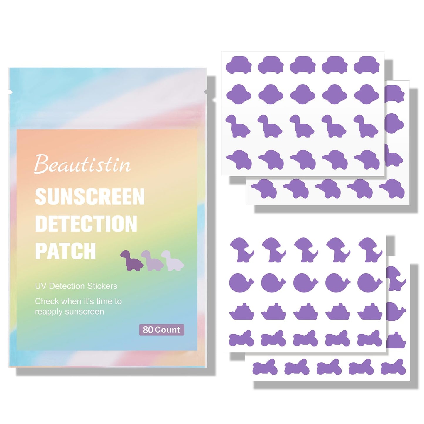 UV Detection Stickers for Sunscreen - 80 Count UV Detection Stickers, Know When to re-Apply Sunscreen, Sun Protection Reminder f