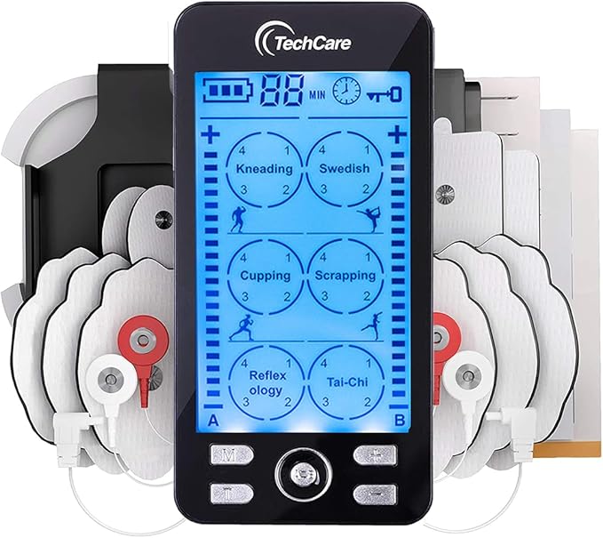 TechCare TENS EMS Muscle Stimulator – Dual Channel Rechargeable Unit with 24 Modes & 20 Intensity Levels for Pain Relief, ...