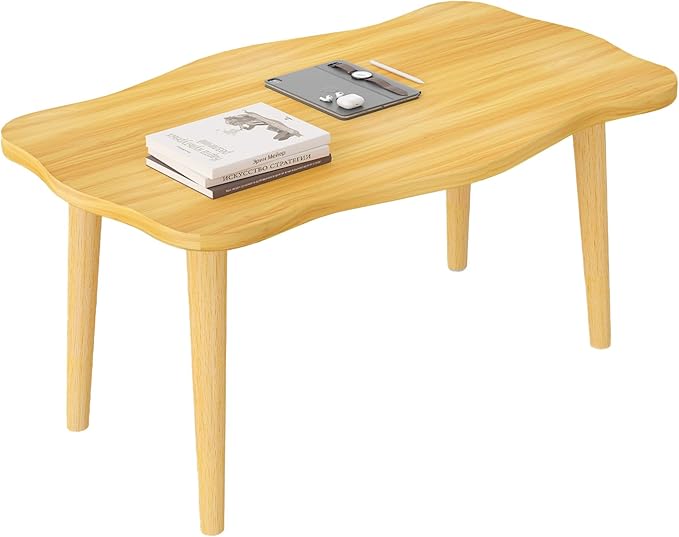 Funecy Cookie Coffee Table Low Table with 4 Solid Wood Sturdy Legs, Floor Table Desk for Sitting on The Floor, Storage and Living Room Furniture (Natural)