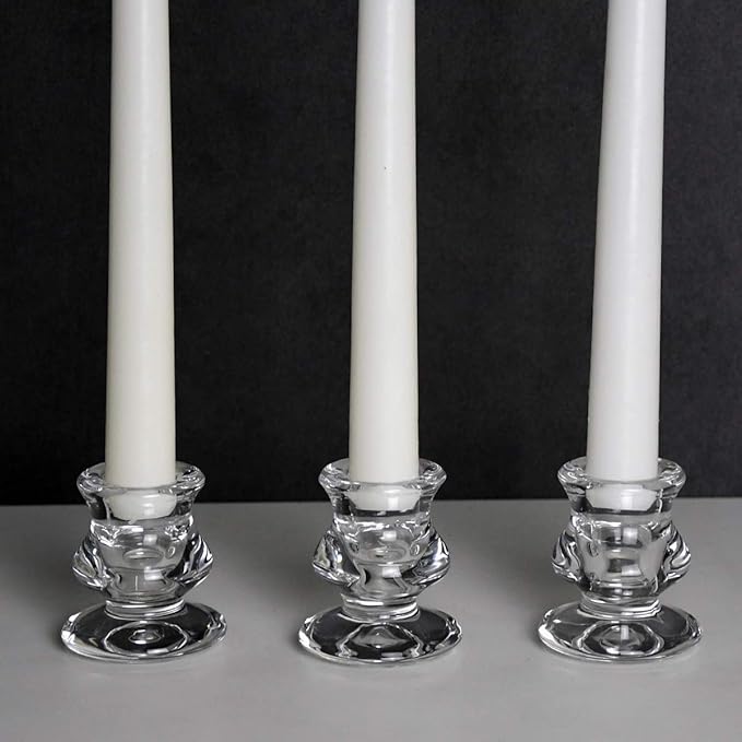 Clear Glass Candlestick Holders, Set of 6 Taper Candle Holders for Wedding, Decoration and Dinning