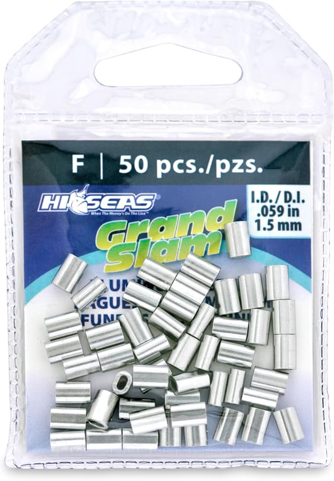 HI-SEAS Grand Slam Aluminum Fishing Line Crimp Sleeves - Retail Pack, Durable and Strong Crimps for Monofilament 40lb Test...