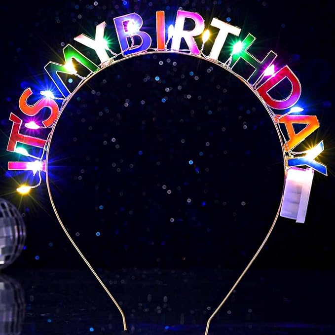 DRESBE Light Up Birthday Headband LED Its My Birthday Headbands Glow Party Hair Accessories for Women (Colorful)