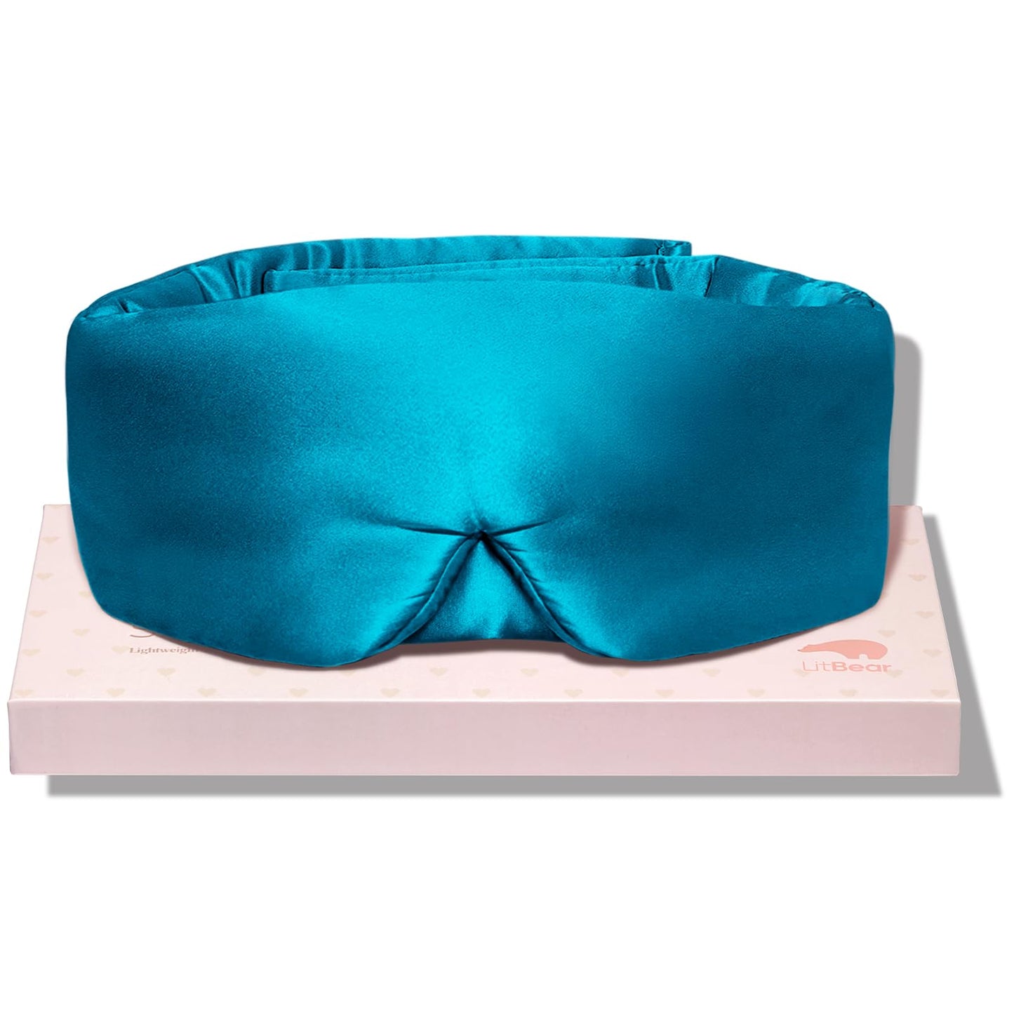 LitBear Silk Sleep Mask for Side Sleeper, Eye Mask Sleeping for Women Men 100% 22 Momme Pure Mulberry Silk, Face-Hugging Padded Eye Cover for Sleeping with Adjustable Band (Peacock Blue)