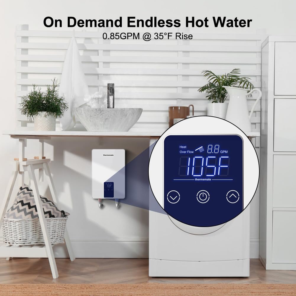 Mini Tankless Water Heater Electric 110V ~ 120V for Sink, ThermoMate 4.5kW 37.5A at 120V Small Point of Use Water Heater CSA Approved, Must HardWird Requiring 10AWG Wire