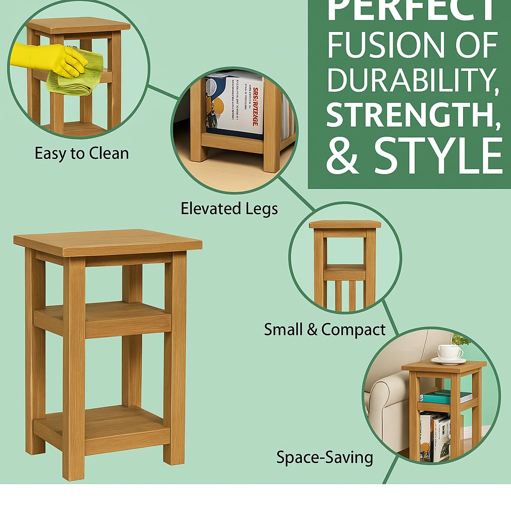 Delex Small Tables for Living Room Side Table with Storage Solid Oak Wood End Table for Sofa Couch and Bed Tea Coffee Table