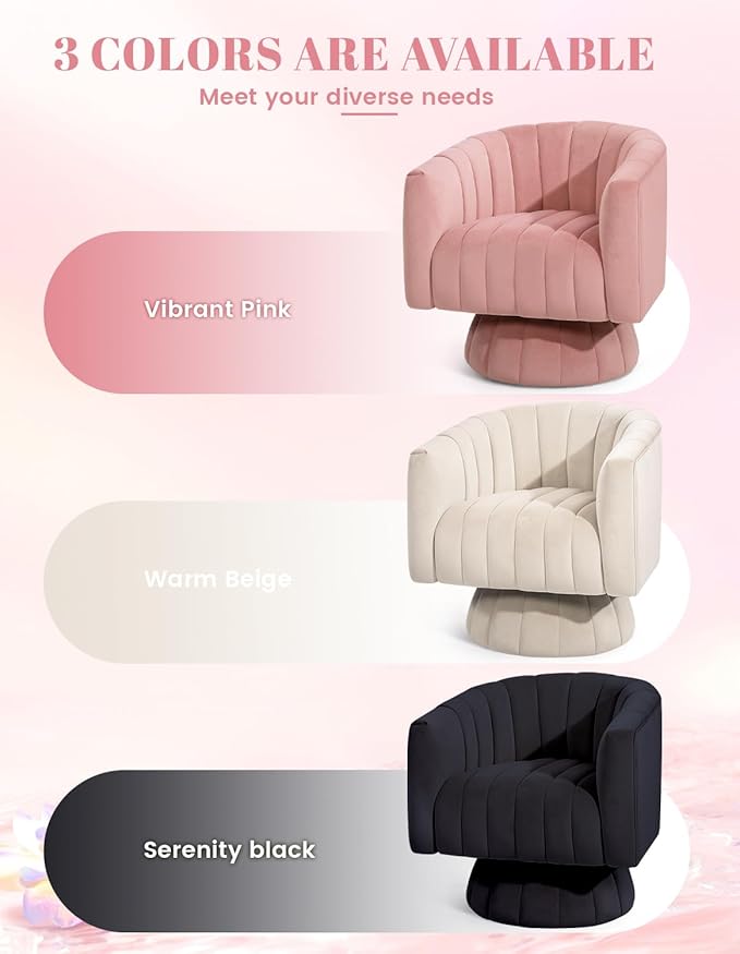 Kromax Swivel Accent Chair with Armrest, Set of 2, Mid Century 360 Degree Swivel Barrel Chair Overstuffed Tufted Velvet, Ideal for Living Room, Bedroom, Reading Room, Light Pink