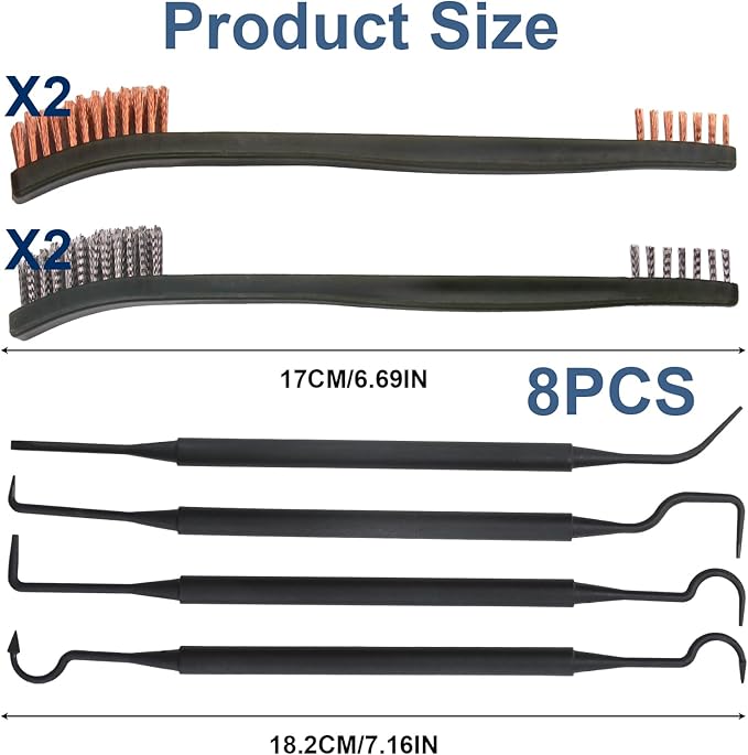 8 Pack Carburetor Cleaning Brushes Kit, Torch Nozzle Tip Cleaner Set, Double-Ended Polishing Brush and Pick Tool Kits for Motorcycle ATV Welder Carb Chainsaw Orifices