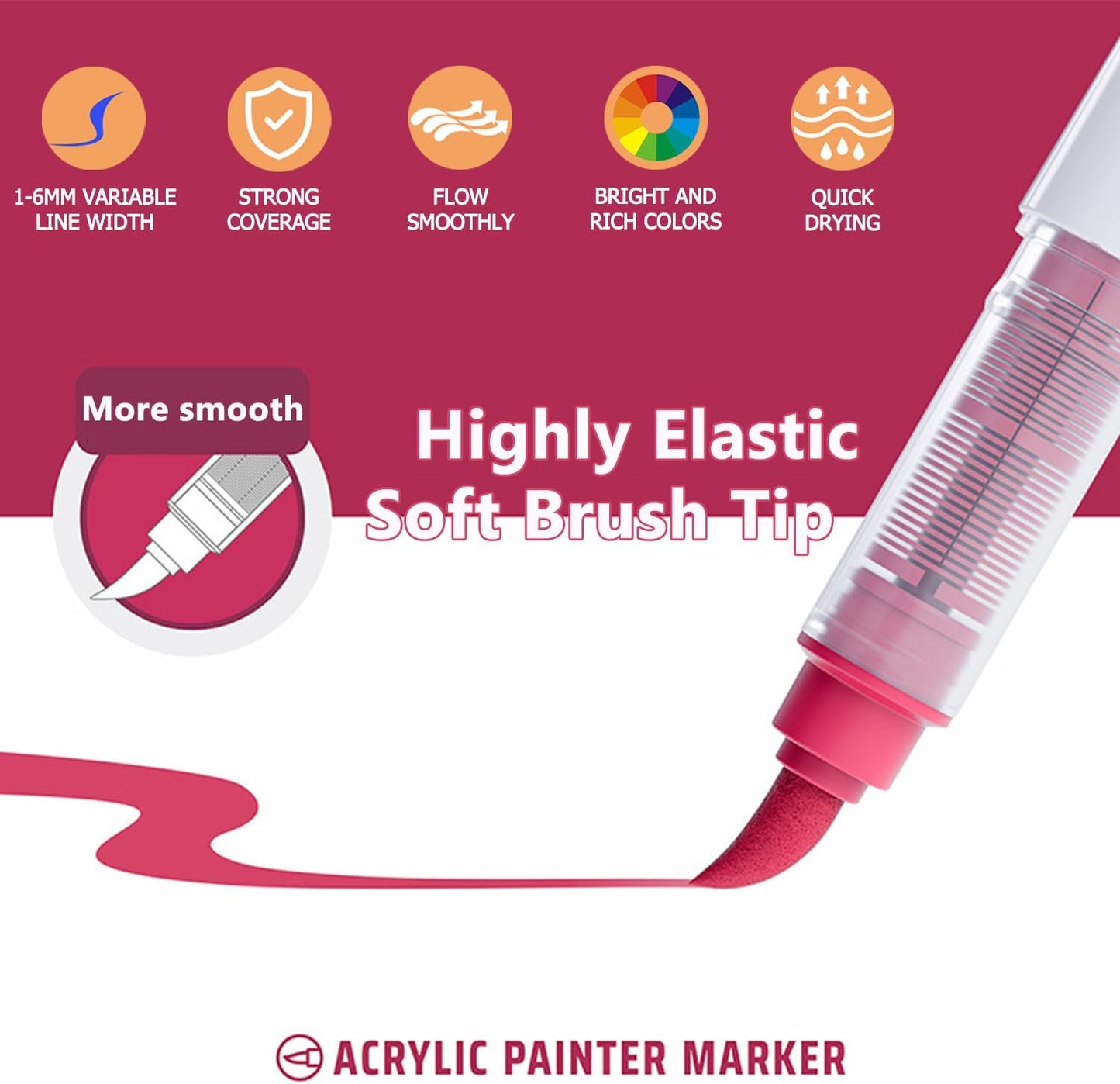 Water Based Acrylic Paint Markers, 9 Colors Acrylic Paint Pens Set with Soft Brush Tip, Marker Pen for Rock Painting, Egg, Wood, Glass, Paper, Acrylic Painter Ink (Light Color)