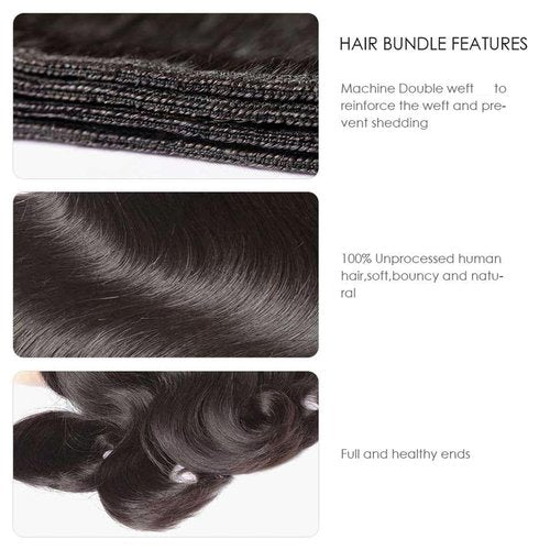 Nervoss Hswpawk 12A Human Hair Bundles Body Wave 32 Inch One Bundle 100% Unprocessed Brazilian Virgin Body Wave Bundles Human Hair Natural Black Color