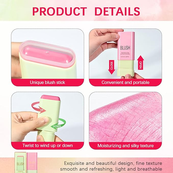 Multi-Use Makeup Blush Stick, Cream Blush Stick, Tinted Solid Moisturizer Stick for Cheek & Eyes & Lips, Waterproof Natural Nude Makeup, Suitable for All Skin (3#Coral Orange)