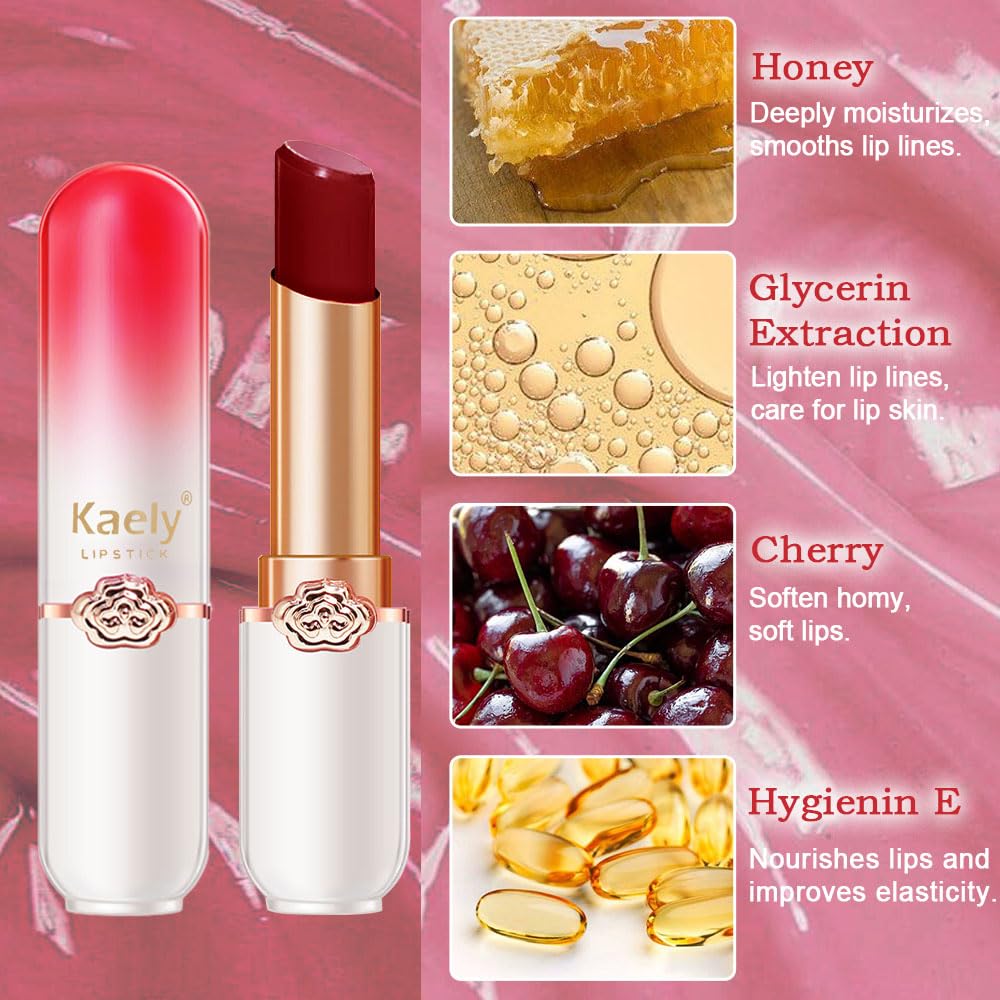 Kaely 2Pcs Hydrating Honey Lipstick Tinted Lip Balm, Black Red Cherry Color Changing PH Lipstick Makeup, Korean Magic Lip Stain