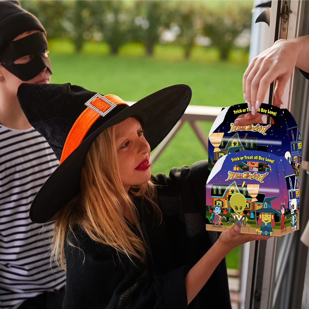 ArtCreativity Halloween Treat Boxes, Set of 12, Cardboard Candy Treat Bags with Carry Handles, Trick or Treat Supplies, Party Favors Halloween Candy Box for Sweets, Toys, Gifts, and More
