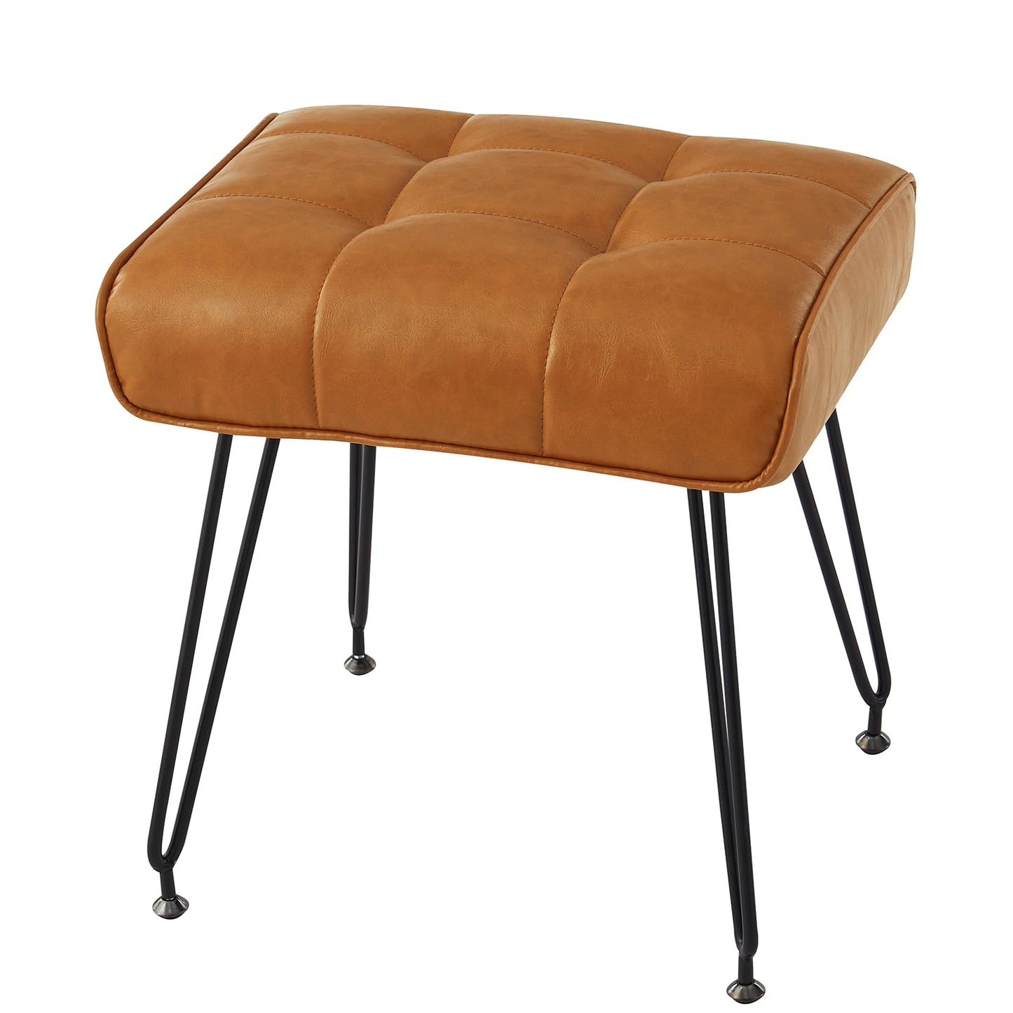 EBENCHICO PU Leather Vanity Stools, Vanity Stool Chairs for Makeup Faux Leather Foot Stools Ottoman with Metal Leg Make up Chairs for Vanity Small Bench Seat for Living Room Bedroom (Brown)