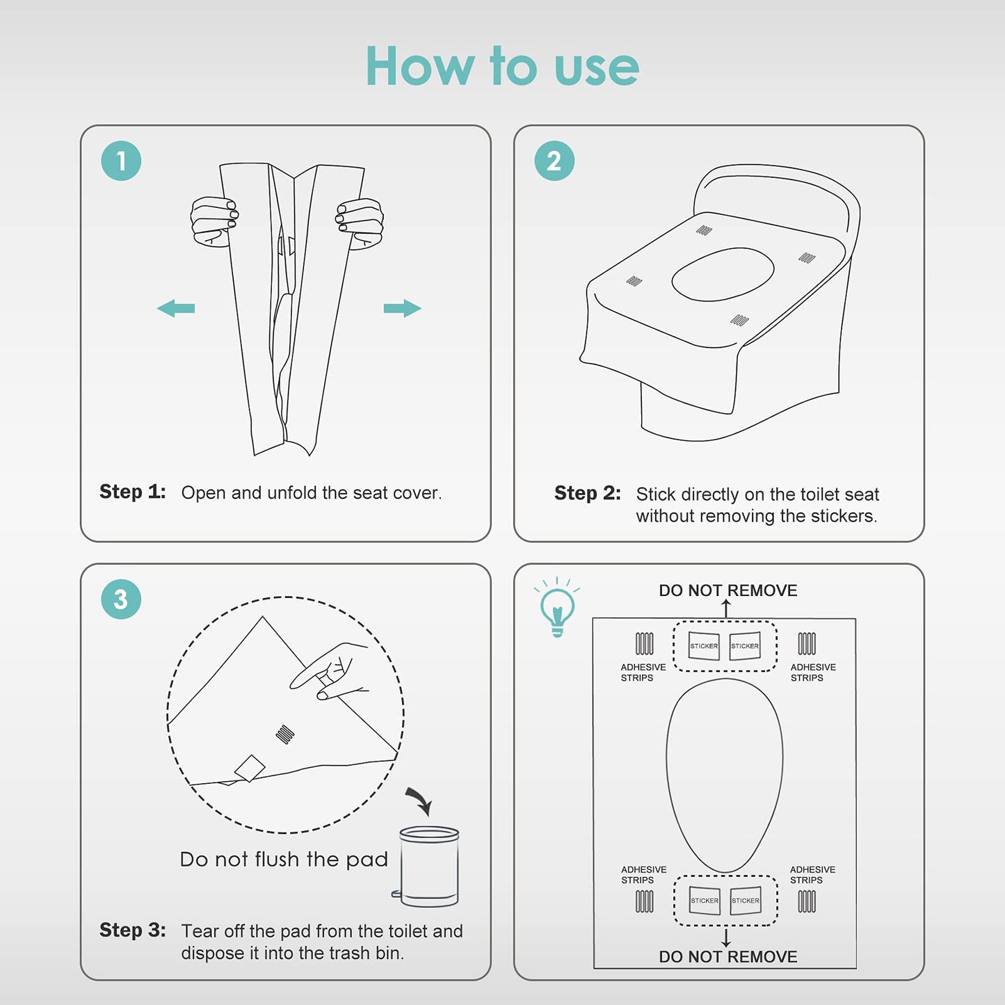 TRIPTIPS Toilet Seat Covers Disposable Travel Pack 20 count｜Faster use-Sticker free｜Waterproof｜XL Disposable Toilet Seat Cover for Adults and Kids, Individually for Public Restroom/Airplane