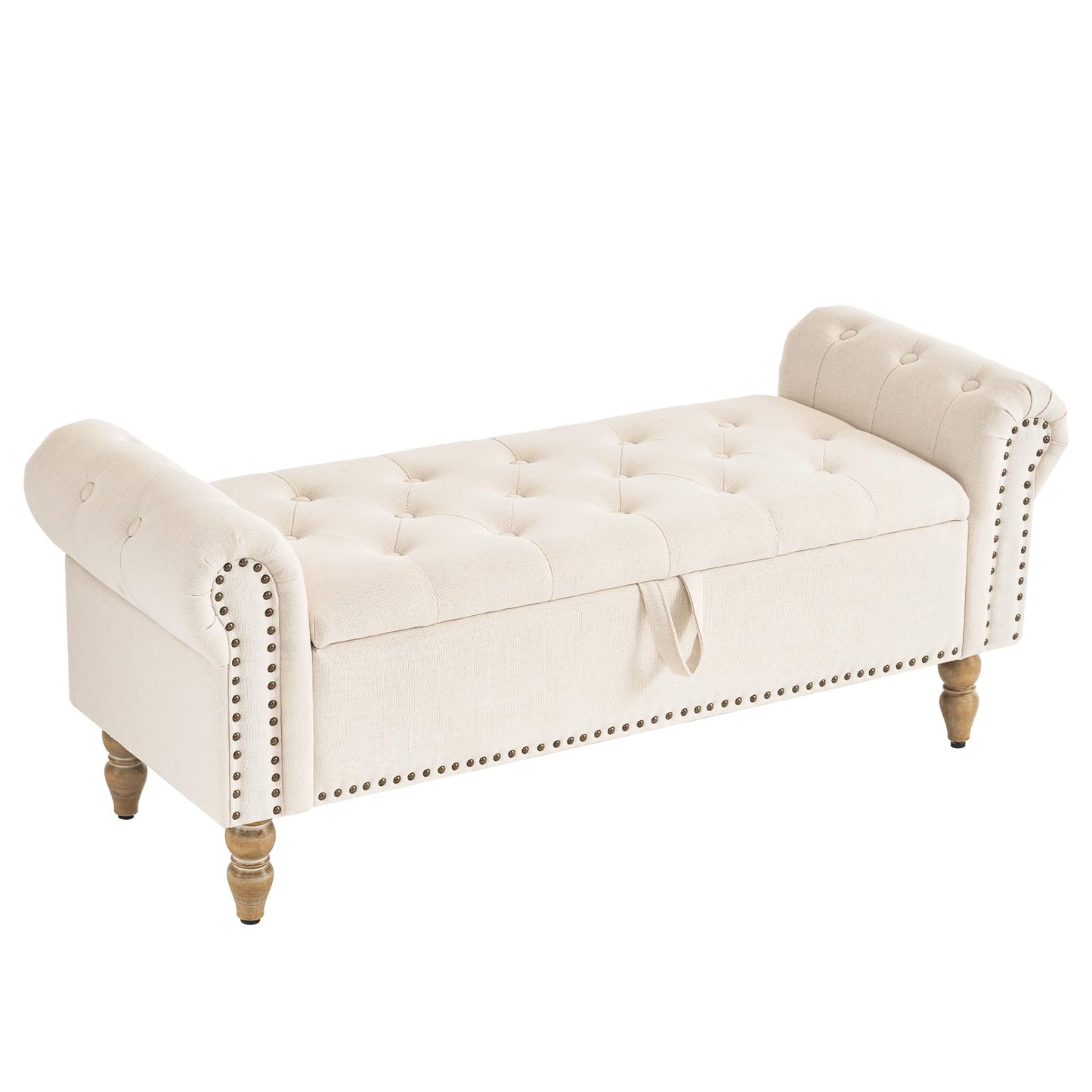 Furnimart Storage Bedroom Bench for End of Bed, Faux Linen Upholstered Storage Ottoman with Rolled Arms for Bedroom,Living Room, Entryway, 2.5Cubic Feet