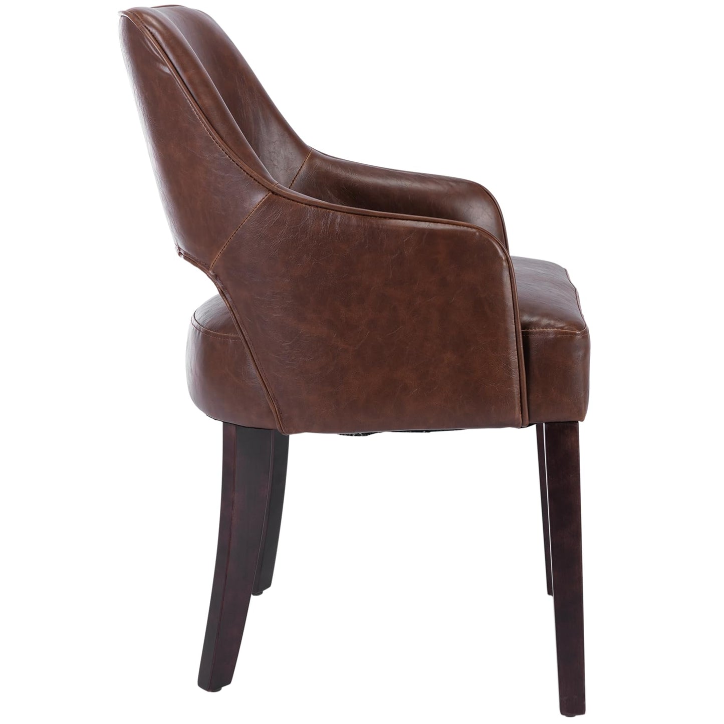 Kmax PU Leather Fabric Dining Chairs Set of 2 Upholstered Side Chairs Farmhouse Accent Chairs with Open Back Wood Legs for Dining Room Guest Room Restaurant, Brown(Wider Seats)