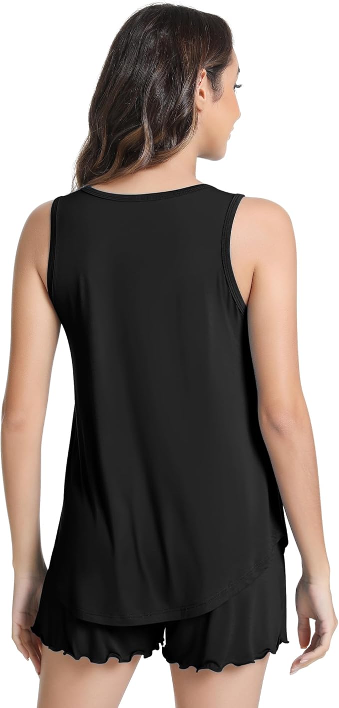 NACHILA Pajamas for Women-Viscose from Bamboo, Ribbed Racerback Tank Top Sexy Split Shorts Pajama Sets Cooling Sleep Cami Pjs