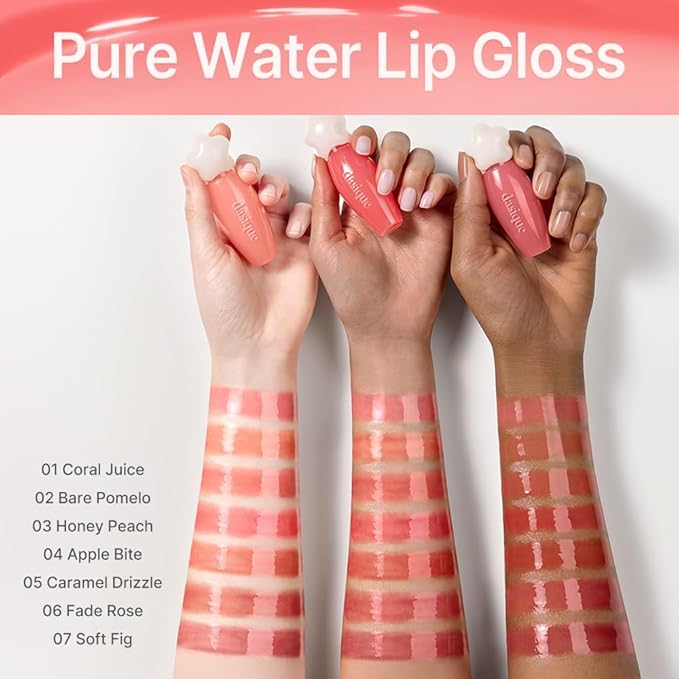 dasique Pure Water Lip Gloss #08 Creamy Pink 0.09 oz | Variety of Colors | Dewy Gloss | Buildable Gloss Tesxture | Non-Sticky | K-beauty