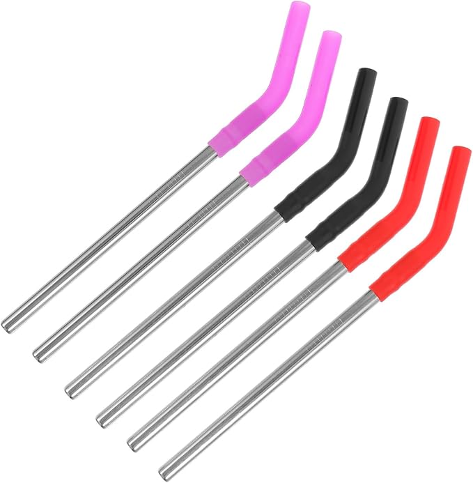 DECHOUS 6Pcs Reusable Metal Drinking Straws with Silicone Tips Stainless Steel Straws in Red Black Purple for Cold and Hot Beverages