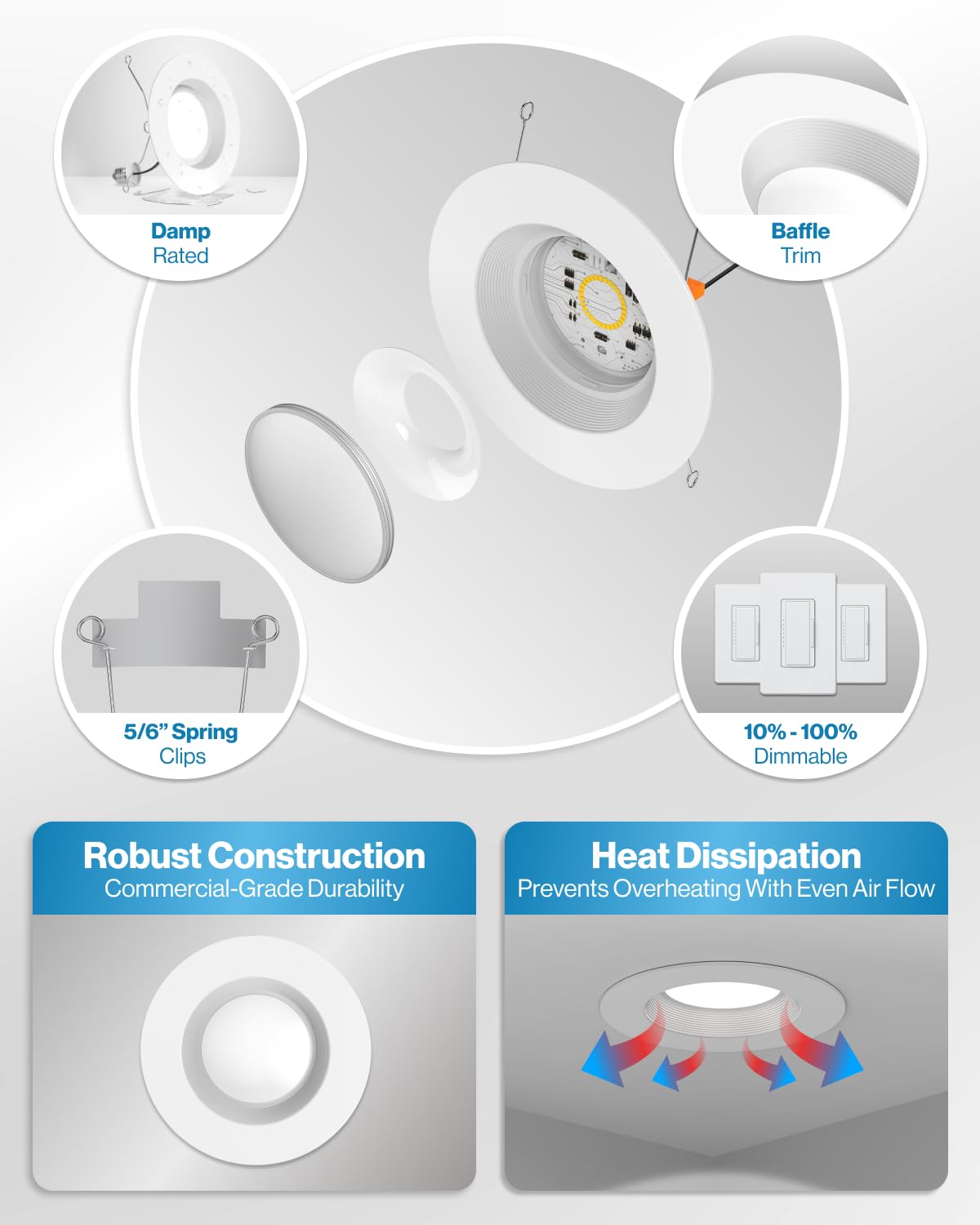 Sunco 12 Pack Retrofit LED Recessed Lighting 6 Inch, Downlight Can Lights for Ceiling, 1050 LM, 2700K Soft White, Dimmable, Baffle Trim, 13W=75W, 50000 Lifetime Hours, Damp Rated UL.