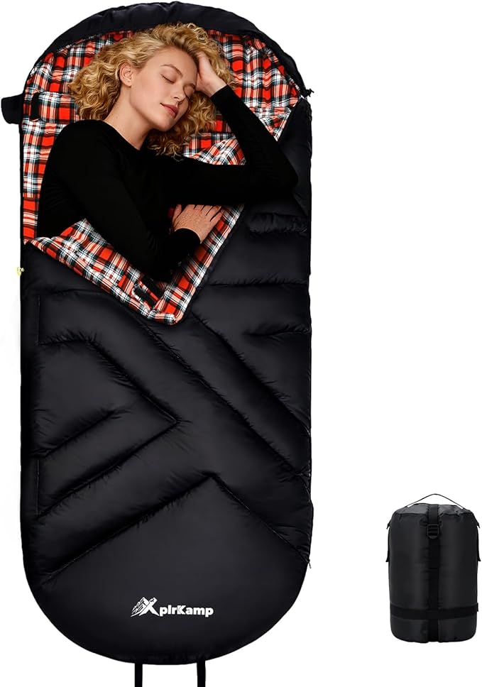 Cotton Flannel Sleeping Bag for Adults,4 Season Extra Big&Tall XXL Portable Sleeping Bag for Winter Cold Weather,Camping S...
