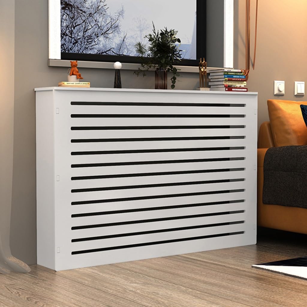 Modern Radiator Cover For Home, White Louvered Heating Cabinet Radiator Shelf Cover, Customizable Heater Cover Wall Cabinet, Hide Cluttered Pipes, Breathable/Stable/Easy To Install(23.6"Lx7.9"Wx27.6"H