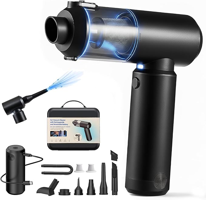 Vacuum Air Duster 78000RPM Handheld Car Vacuum Cordless 4-in-1 Air Blower & Pump, Removable 6000mAh Battery Works as a 35W Power Bank, Hand Electric Air Duster for Home Camping Office