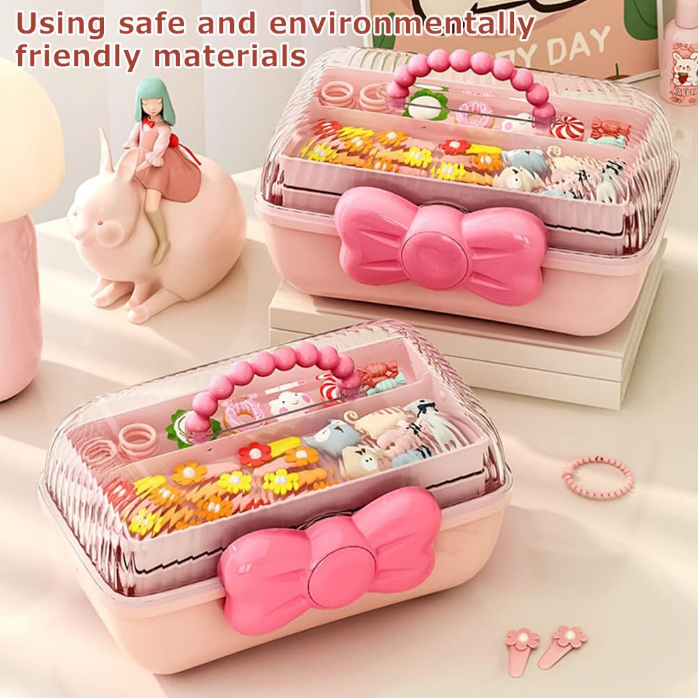 HMWQC Bow Shaped Hair Accessories Storage Box Lockable Three-layer Folding Craft Organizers and Storage for Girls Headbands Clips Ties Baby Girl Supplies, Pink, 16M81916H157E4V