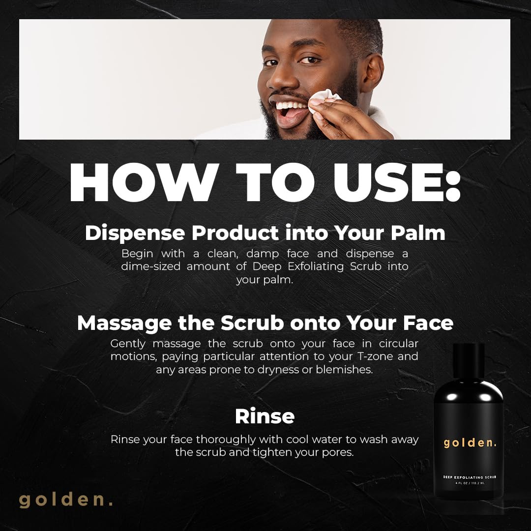 Golden Grooming Co. Exfoliating Scrub for Men | Deep Cleansing Face Wash with Coconut Oil & Aloe Vera | Refreshes & Revitalizes