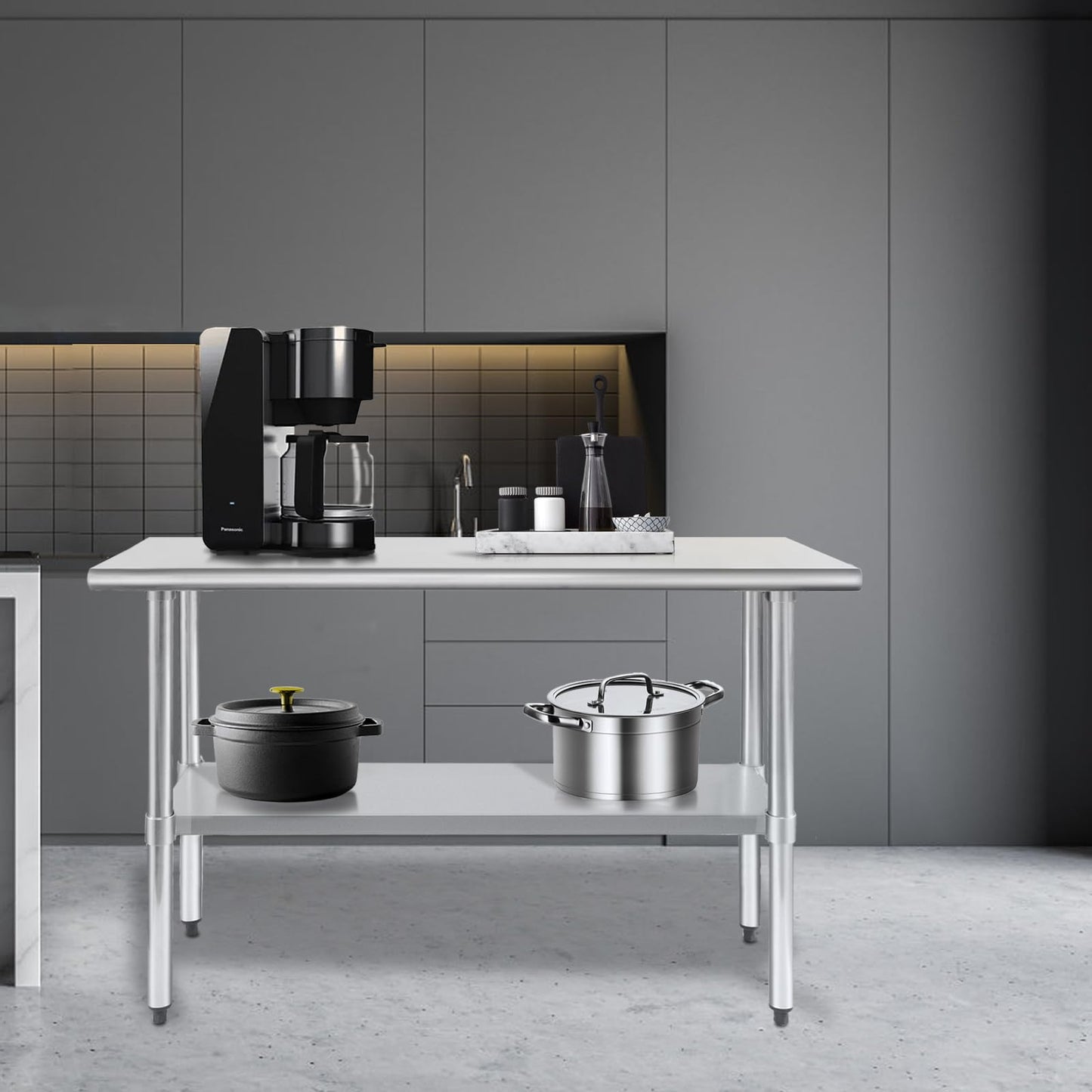 HARDURA Stainless Steel Work Table Commercial 18×48 Inches Kitchen Prep Table and Heavy Duty Commercial Workbench NSF 430 with Undershelf and Galvanized Legs