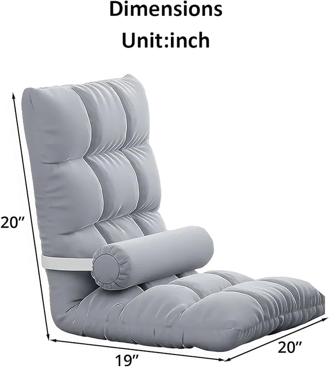 ZIMASYA Adjustable Floor Sofa Chair with Lumbar Pillow, 5 Reclining Positions & Removable Washable Cover — Foldable Lounge Seat with Soft PP Cotton Padding for Bedroom, Living Room, or Gaming Space