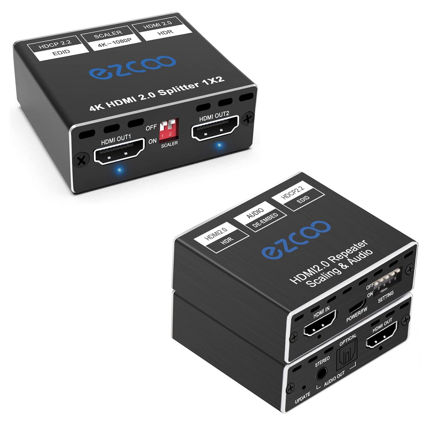 HDMI Audio Extractor SPDIF 5.1CH Stereo 2.1CH,4K 60Hz Atmos CEC EDID Switch Fit Various Video with 4K HDMI Splitter 1x2 Down-Scaler 4K 1080P in Sync, EDID Switch for Game Player PS 5 1080P 120Hz