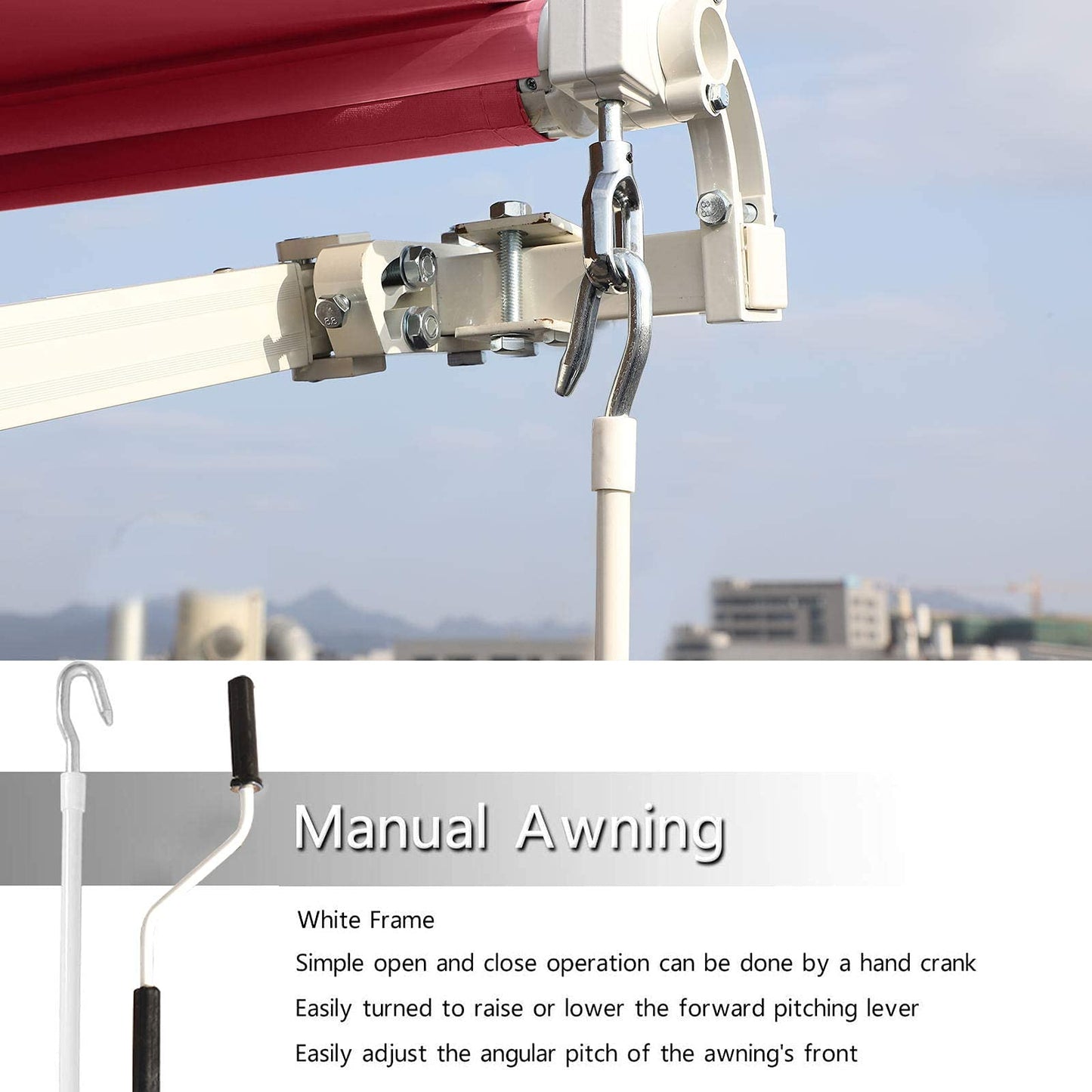 Grepatio 9.8x8.2 Ft Manual Retractable Awning, Aluminum Polyester Patio Door Window Awning, Sunshade Shelter with Crank Handle, Outdoor Canopy - Burgundy