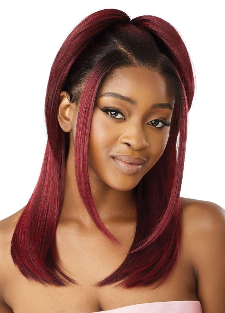 Outre Airtied 100% Fully Hand-Tied Wig - Human Hair Blend - Sleek Yaki 20 (DRFF4/GOLDEN SWIRL)